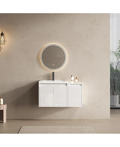 Sillysis 35.4 Inch Wall Mounted Bathroom Vanity with Resin Sink, Soft Close Doors, Water-Resistant Cabinet