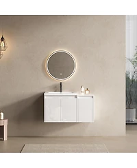 Sillysis 35.4 Inch Wall Mounted Bathroom Vanity with Resin Sink, Soft Close Doors, Water-Resistant Cabinet