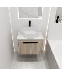 Sillysis 24" Wall Mounted Bathroom Vanity with Ceramic Vessel Sink, White Stone Top, Soft Close Doors