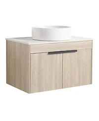 Sillysis 24" Wall Mounted Bathroom Vanity with Ceramic Vessel Sink, White Stone Top, Soft Close Doors