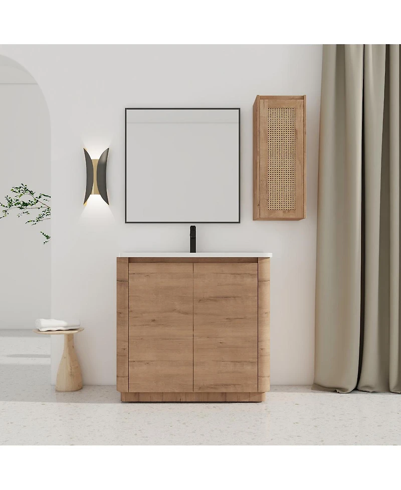 Sillysis Bathroom Vanity Set with Side Cabinet, Freestanding Modern Plywood Storage