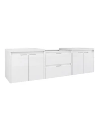 Sillysis 71 Inch Wall Mounted Double Sink Bathroom Vanity with Resin Basins, Soft Close Doors, Water-Resistant Cabinet, Modern Storage