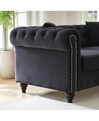 Streamdale Furniture 85.5'' Velvet Chesterfield 3-Seater Sofa with Rolled Arms and 2 Cushions