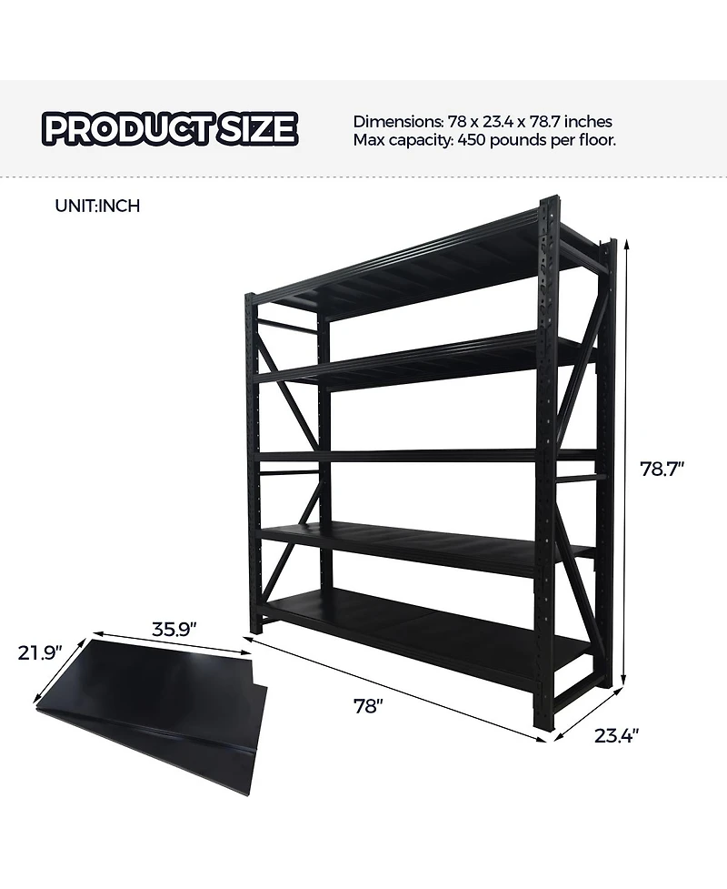 Streamdale Furniture 5-Tier Heavy Duty Adjustable Metal Garage Storage Shelving Unit