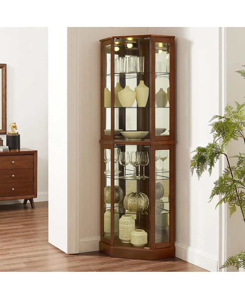 Streamdale Furniture 6-Shelf Corner Curio Display Cabinet with Lights and Adjustable Shelves