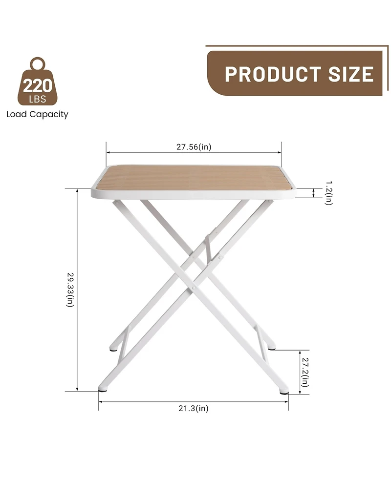 Mondawe 5-Piece Outdoor Dining Set – Square Folding Table with 4 Wood Legs and Pp Chairs