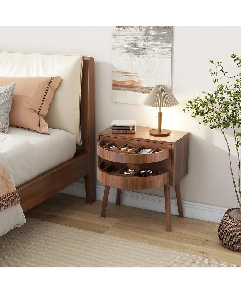 Streamdale Furniture Mid-Century Modern Rotating Hidden Compartment Nightstand Walnut