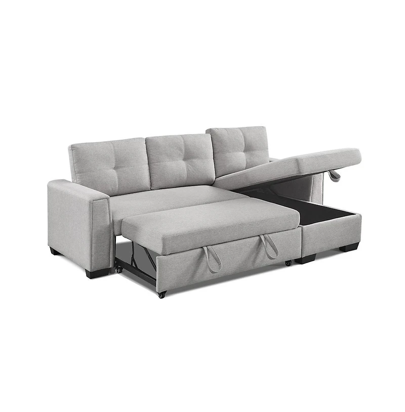 Os Home and Office Furniture Tufted Sectional Chaise Sofa Sleeper with Storage in Light Grey