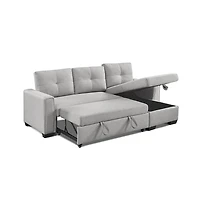 Os Home and Office Furniture Tufted Sectional Chaise Sofa Sleeper with Storage in Light Grey