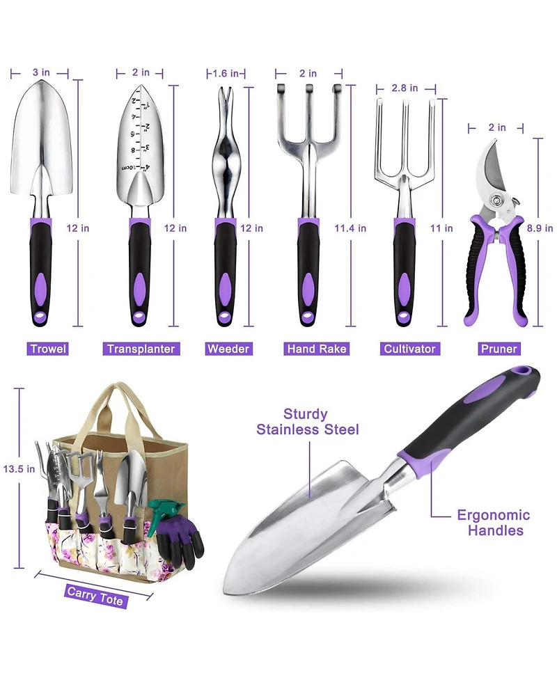 Xdovet Garden Tools Set Stainless Steel Kit With Tote Bag Rubber Handle Gift For Women Beginners Succulent Home