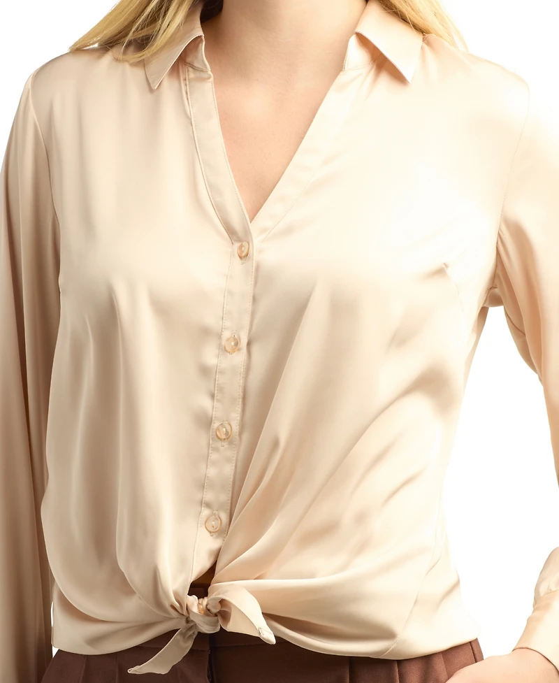 Bcx Juniors' Stretch Satin Button-Up Shirt