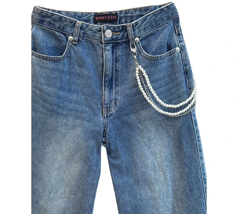 With Jules Girls' 7-16 Wide-Leg Chain Detail Jeans