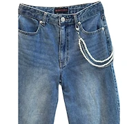 With Jules Girls' 7-16 Wide-Leg Chain Detail Jeans