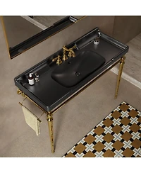 Sillysis 48" Bathroom Console Sink with Ceramic Vanity, Wall Mounted Basin and Stainless Steel Legs, Towel Bar Included