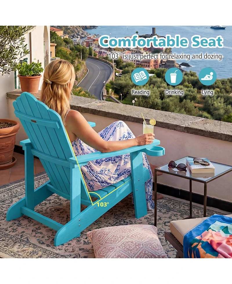 Gymax 2 Piece Oversized Adirondack Chair Lounge Adirondack Chair with Adjustable Cup Holder