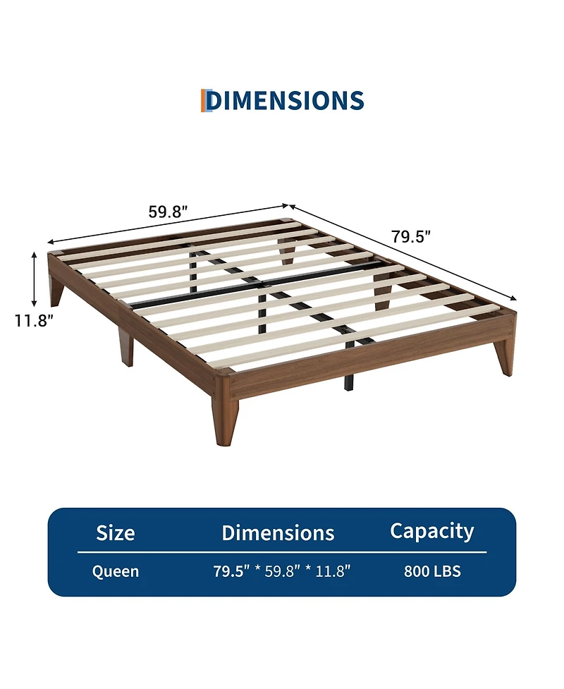 homfan Wood Platform Bed - Noise-Free Design with Metal and Slat Support, No Box Spring Needed, Easy Assembly
