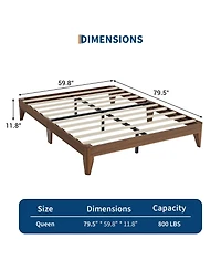 homfan Wood Platform Bed - Noise-Free Design with Metal and Slat Support, No Box Spring Needed, Easy Assembly