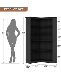 homfan Tall L-Shaped Corner Bookshelf, Farmhouse Design 5-Tier Large Wooden Bookcase, Modern Storage Display Shelf for Living Room, Bedroom