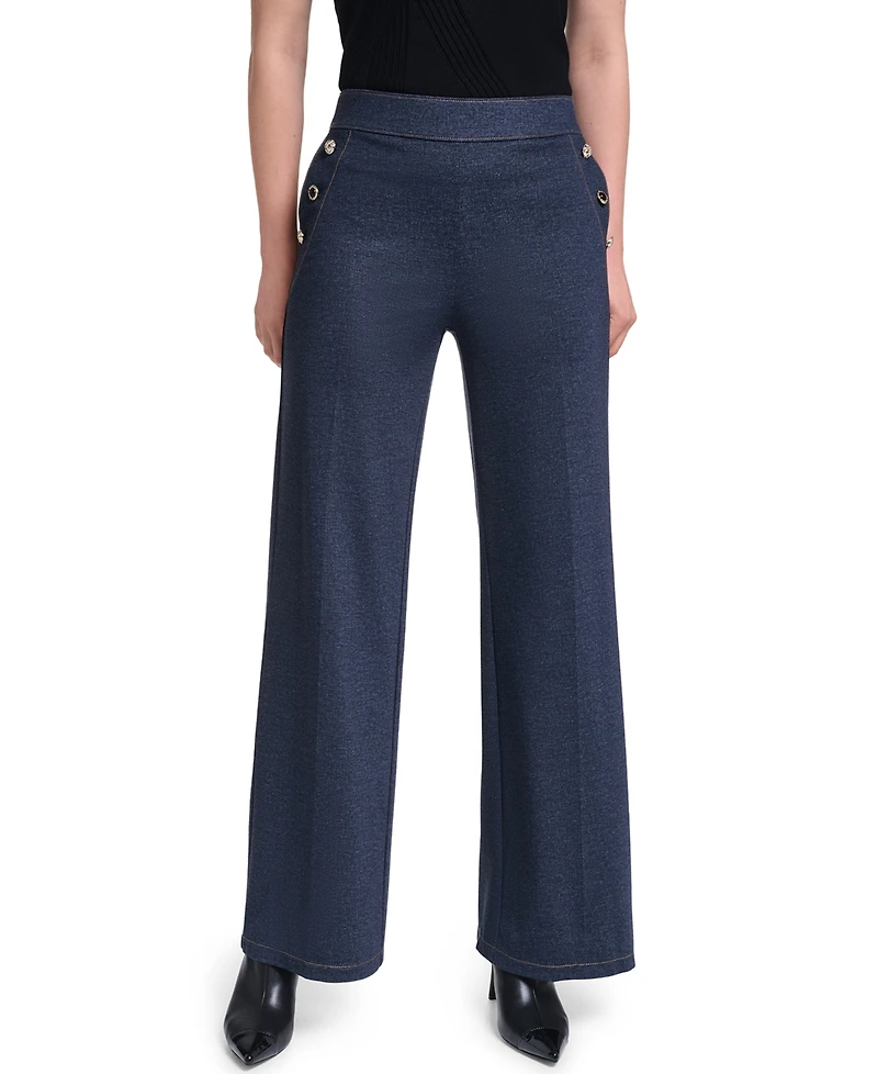Karl Lagerfeld Paris Petite Silky Pont Mid-Rise Sailor Pants