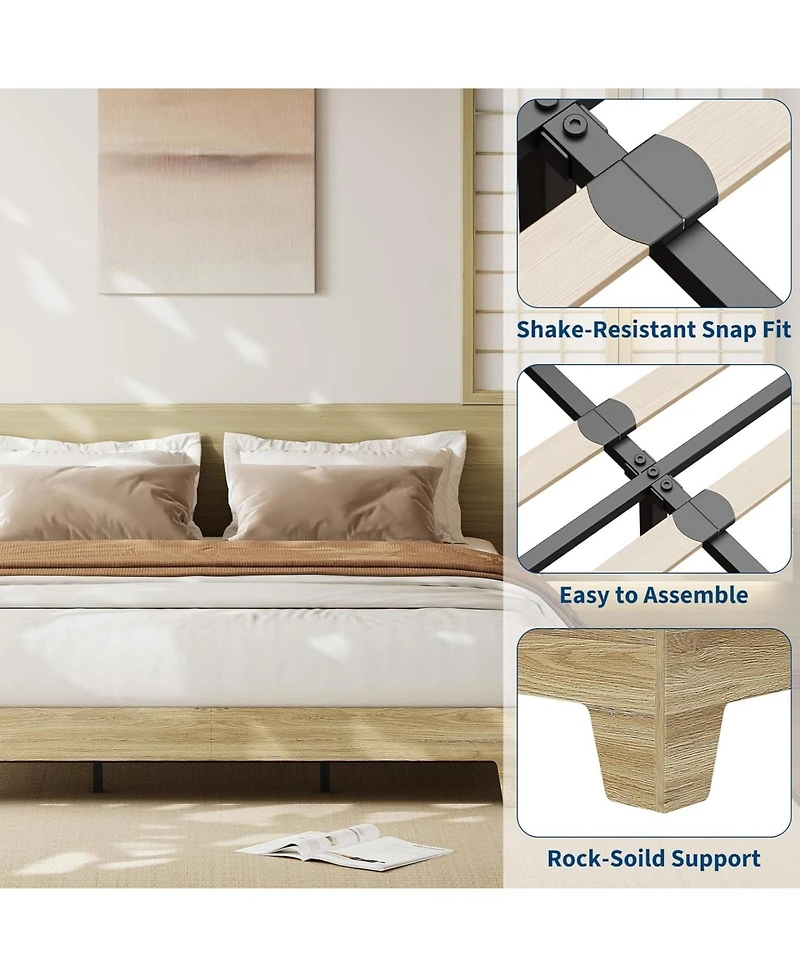 gaomon Platform Bed Frame with Wood And Metal Slats, Underbed Storage, Easy Assembly