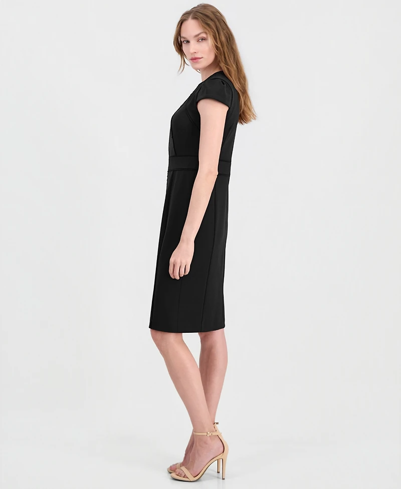 Anne Klein Women's Trim Seam Detail Crewneck Sheath Dress
