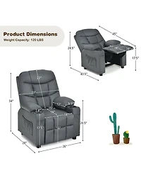 Gouun Kids Reclining Lounge Chair with Cup Holders, Side Pockets and Footrest