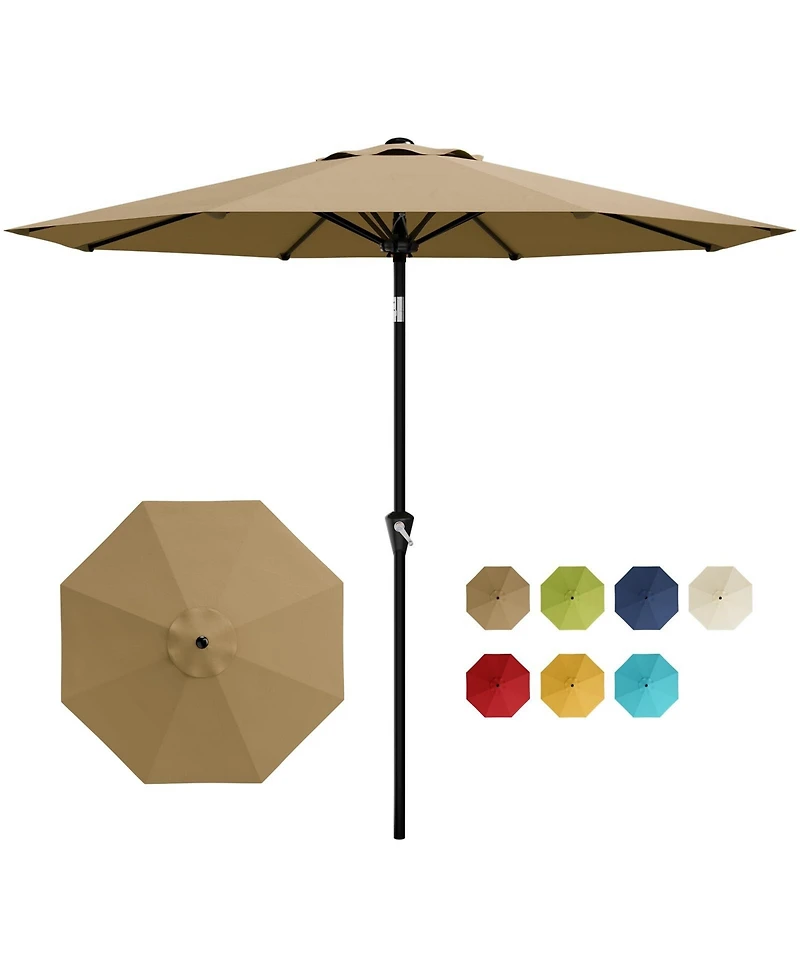 homfan 10Feet Round Market Patio Umbrella With 8 Ribs, Crank Lift And Push-Button Tilt, Uv Waterproof Canopy For Pool, Deck, Garden Yard
