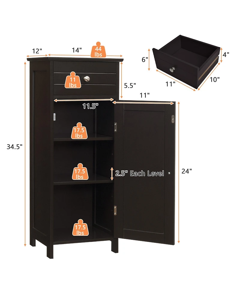 Volenca Slim Bathroom Cabinet with Drawer and Adjustable Shelf, 34-in H