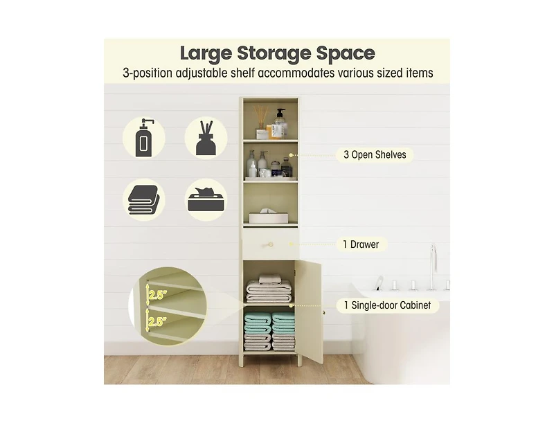 Volenca 67-in Tall Narrow Bathroom Cabinet with Fluted Door and Drawer