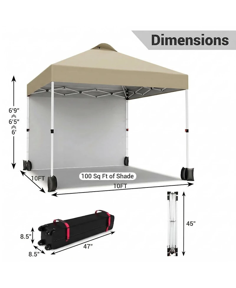 homfan 10x10 Pop Up Canopy Tent With Sidewall, Easy Setup, Upf 50+ Protection, Adjustable, Portable, Includes Wheeled Bag, Stakes And Sandbags