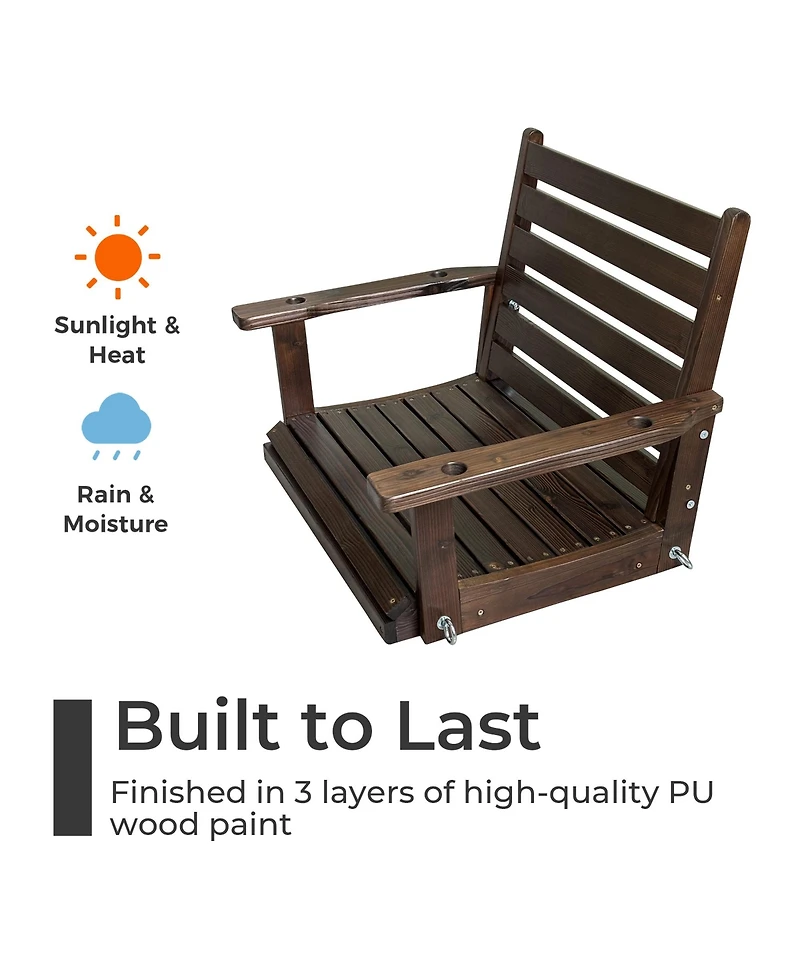 Innovaze 1-Seater Premium Solid Fir Wood Outdoor Porch Swing, Hanging Log Bench with 880 lbs Capacity