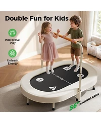 Bcan 56 Inch 2 Person Kids Trampoline Foldable Elastic Band Trampoline with Adjustable Handlebar Thickened Cover Astm Certified for 1-8 Years Old Max
