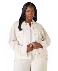 Ashley Stewart Women's Frayed Linen Blend Trucker Jacket