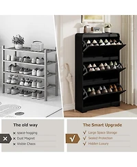 Homfan Narrow Shoe Cabinet - 3 Flip Drawers, Freestanding Shoe Storage for Entryway, Hallway or Small Space
