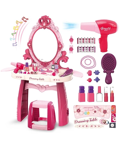 Gnuadz Vanity Makeup Table Mirror Chair Light Music Hair Dryer Toy Gift Kids 2-6 Years