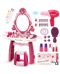 Gnuadz Vanity Makeup Table Mirror Chair Light Music Hair Dryer Toy Gift Kids 2-6 Years