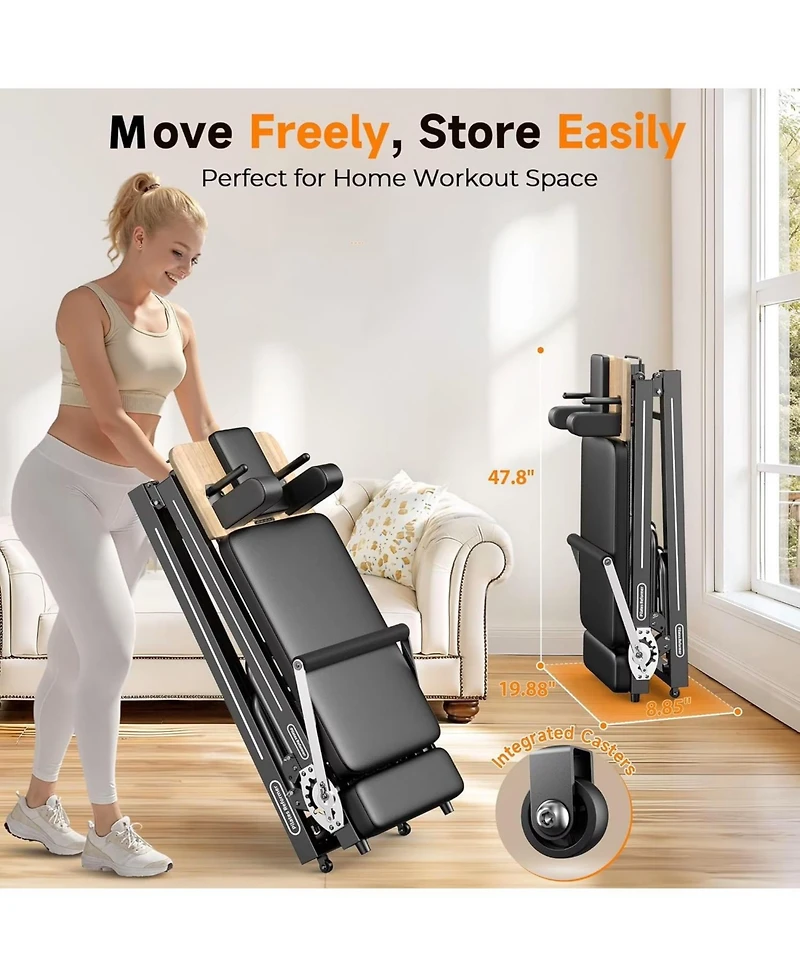 Fed Fitness Foldable Aluminum Pilates Reformer with Jump Board, Multifunctional Pilates Exercise Machine for Home Workout, 300 Lbs Weight Capacity