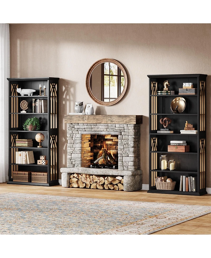 Tribesigns 6-Tier Bookshelf Set of 2, 75-Inch Tall Bookcase, Large Bookshelves and Bookcases Freestanding Display Shelves, Wood Book Shelf for Living