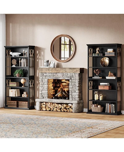 Tribesigns 6-Tier Bookshelf Set of 2, 75-Inch Tall Bookcase, Large Bookshelves and Bookcases Freestanding Display Shelves, Wood Book Shelf for Living