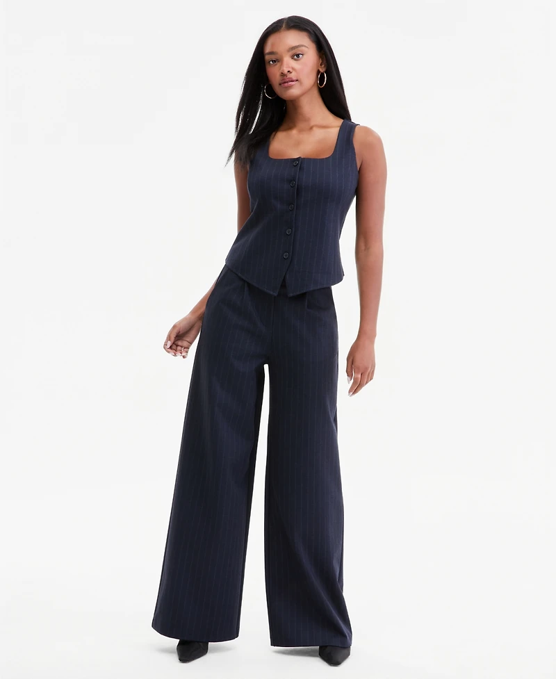Bar Iii Women's Pinstripe Scoop-Neck Button-Front Vest, Macy's Exclusive