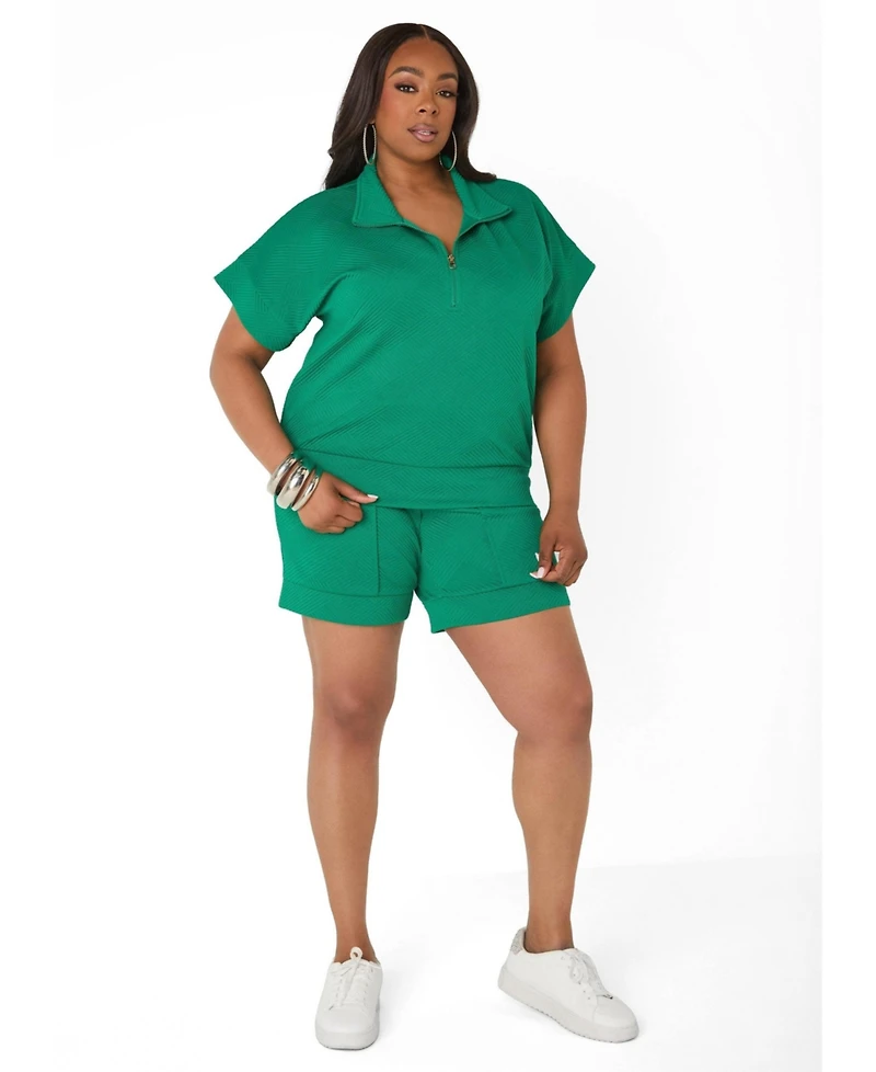 Ashley Stewart Plus Women's Zip Front Athletic Knit Pullover