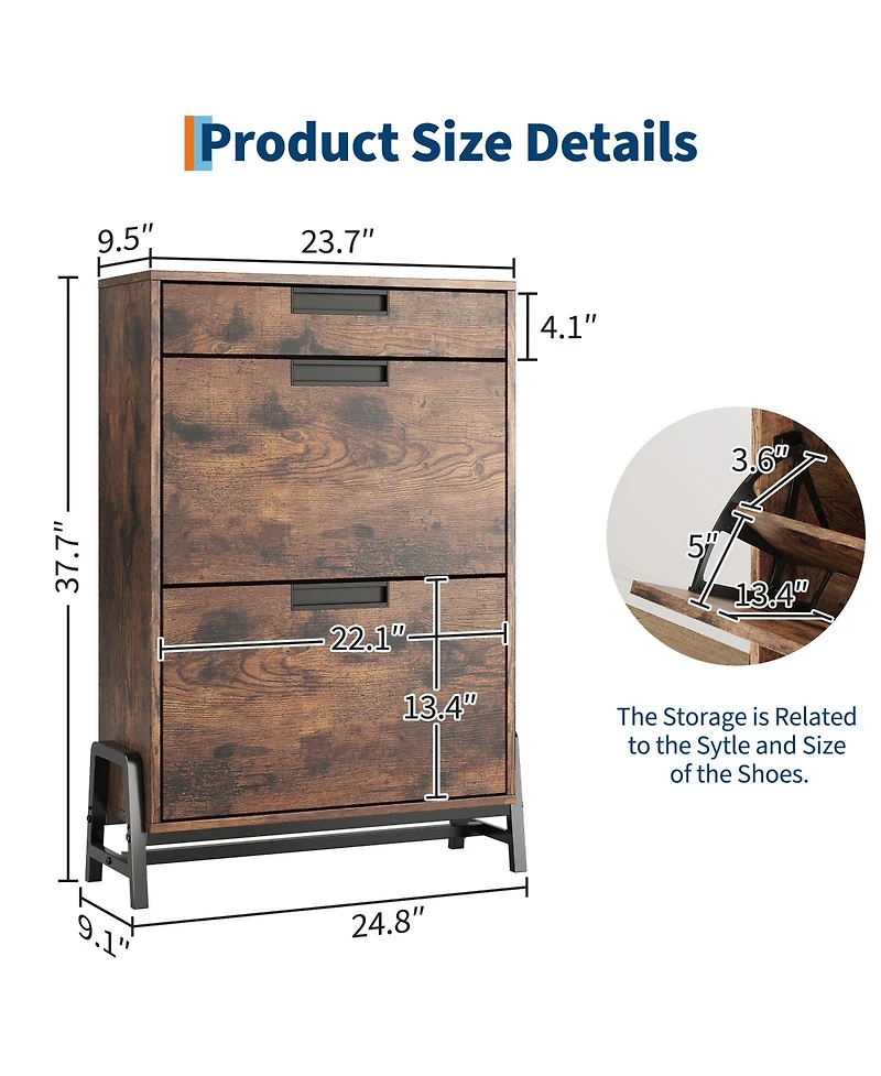 Homfan Modern Farmhouse Shoe Storage Cabinet, Flip Drawer Entryway Organizer with Adjustable Dividers and Metal Legs