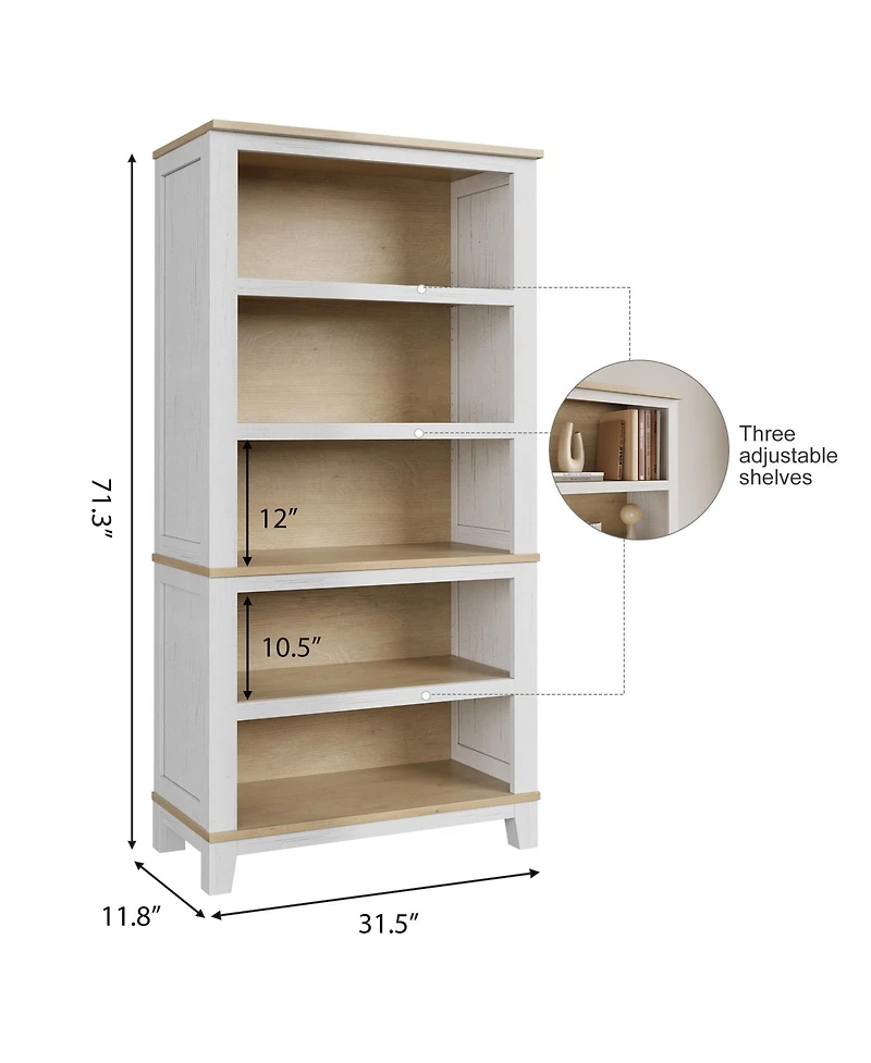 gaomon Modern Farmhouse 5-Tier Wooden Bookcase – 71" Tall Bookshelf with Adjustable Shelves, Sturdy Wood Frame and Legs, Large Sturdy Display Shelf