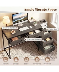 Slickblue Computer Desk with 5 Drawers and Printer Stand