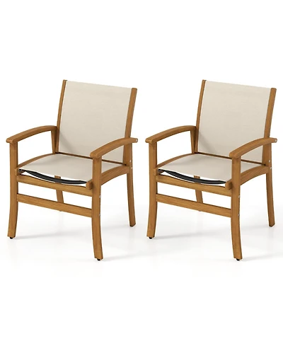 Slickblue Set of 2 Patio Chairs Acacia Wood Armchairs with Fabric Seat