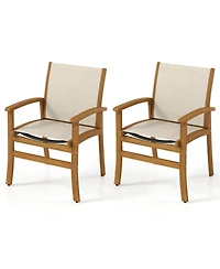 Slickblue Set of 2 Patio Chairs Acacia Wood Armchairs with Fabric Seat