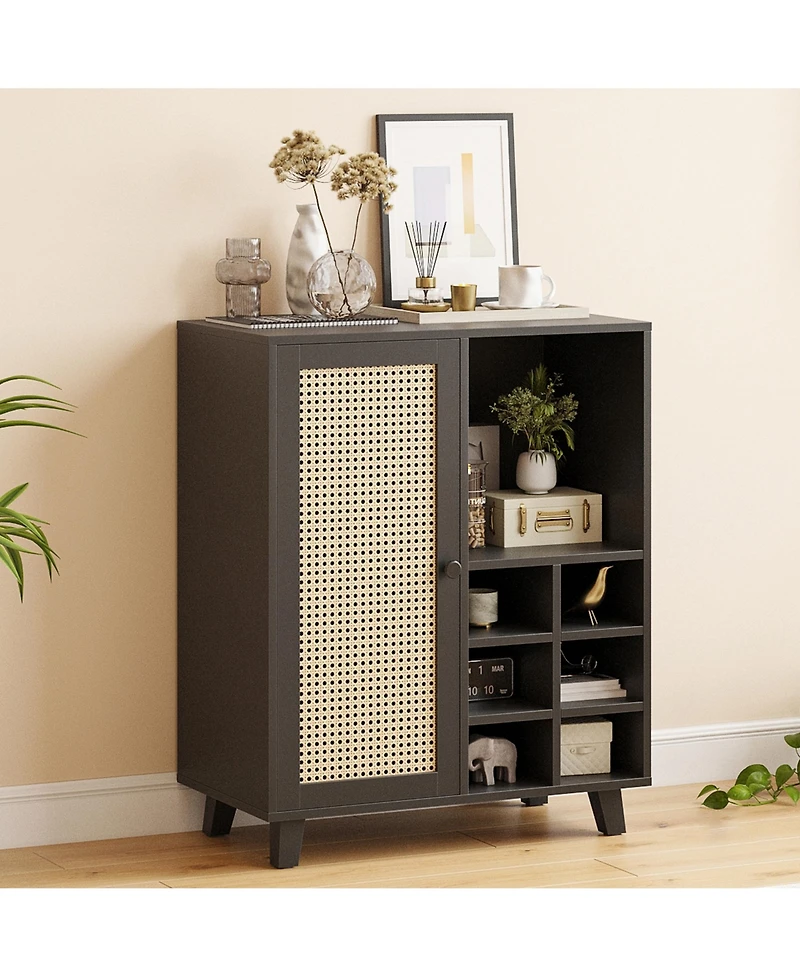 Clihome Rattan Sideboard Cabinet Wine Bar with Storage
