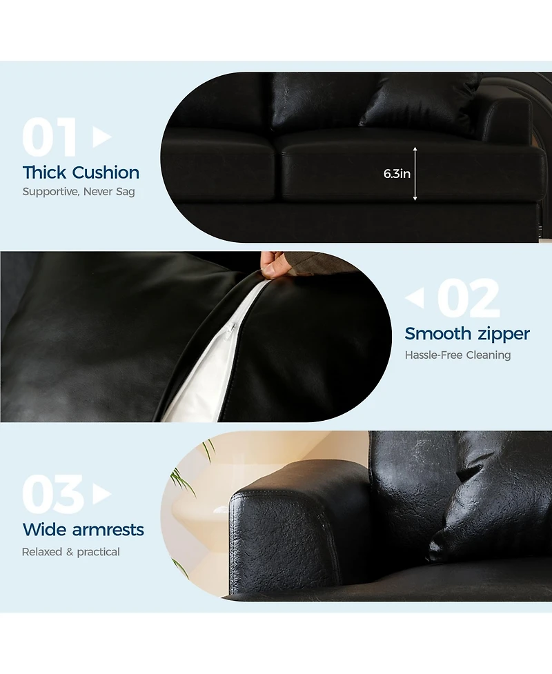 homfan 86" Corduroy Comfy Sofa, 3-Seater with 2 Throw Pillows, Cloud Couch Deep Seats, Removable Back Cushions, Modern Sofa for Living Room.