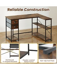 Slickblue L Shaped Desk with Charging Station and 2 Fabric Drawers