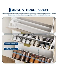 Homfan Shoe Storage 2 Flip Drawers, 1 Drawer, 1 Side Cabinet, Narrow Rack Metal Legs, Farmhouse Storage with Adjustable Shelves for Entryway